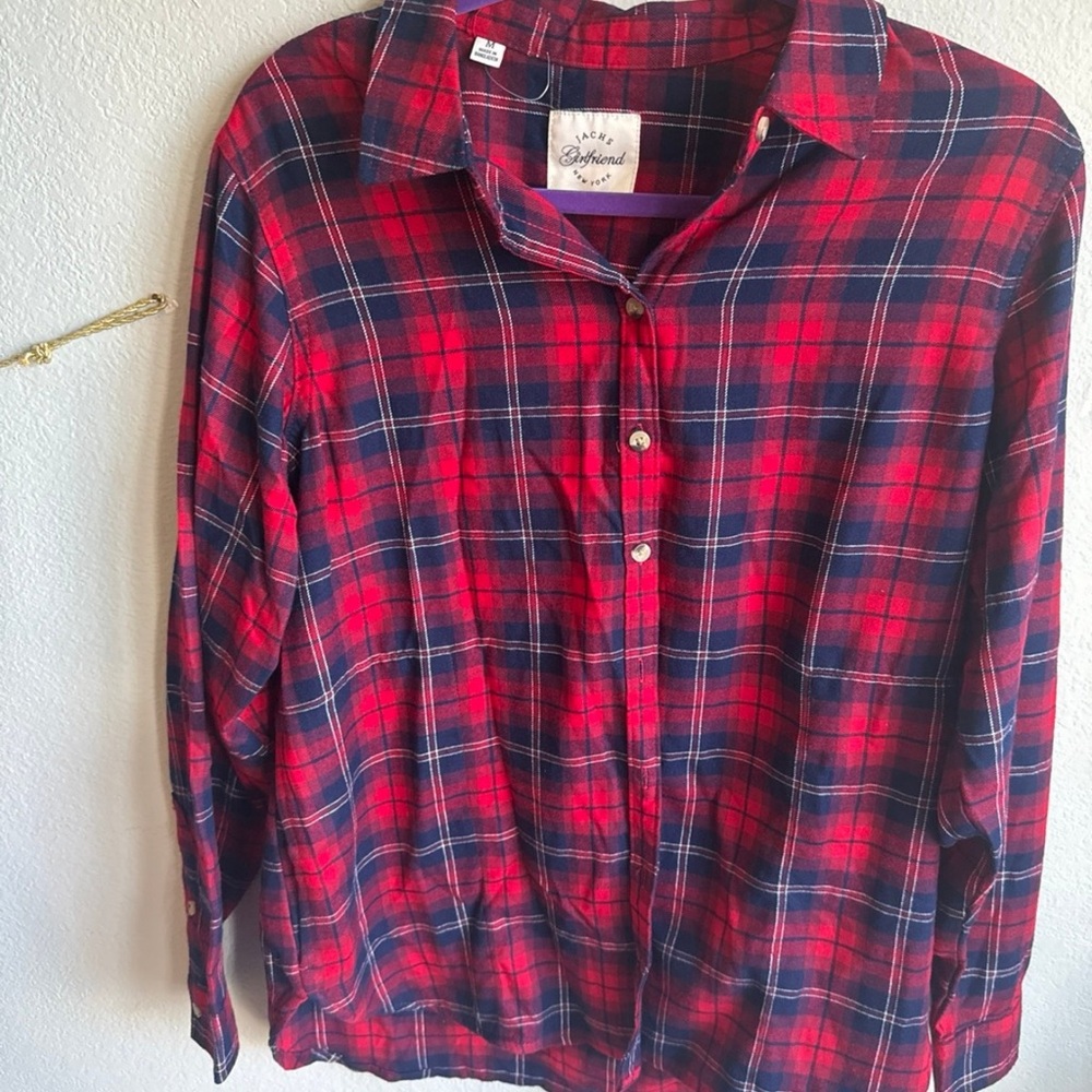 Red and Blue Plaid Button-Up Shirt